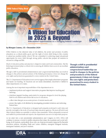 A Vision for Education in 2025 and Beyond IDRA Cover